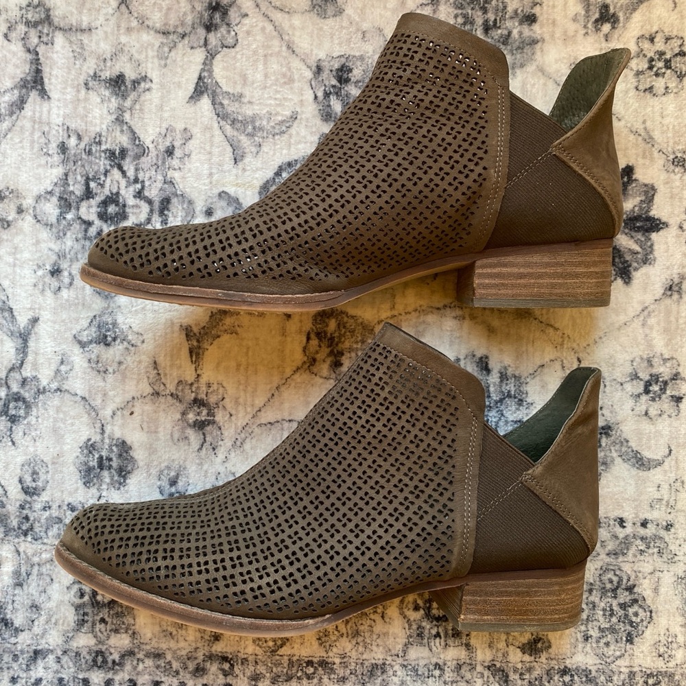 Vince Camuto Dark Brown Perforated Leather Suede Ankle Booties